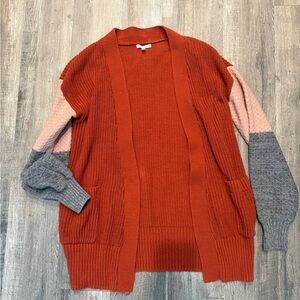 🧡 Colorblock Knit Cardigan – Rust, Blush & Grey